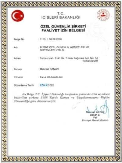 Özel Güvenlik Şirketi Faaliyet İzin Belgesi